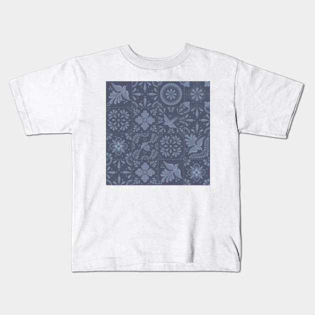 Opaque Blue Talavera Tile Pattern by Akbaly Kids T-Shirt by Akbaly